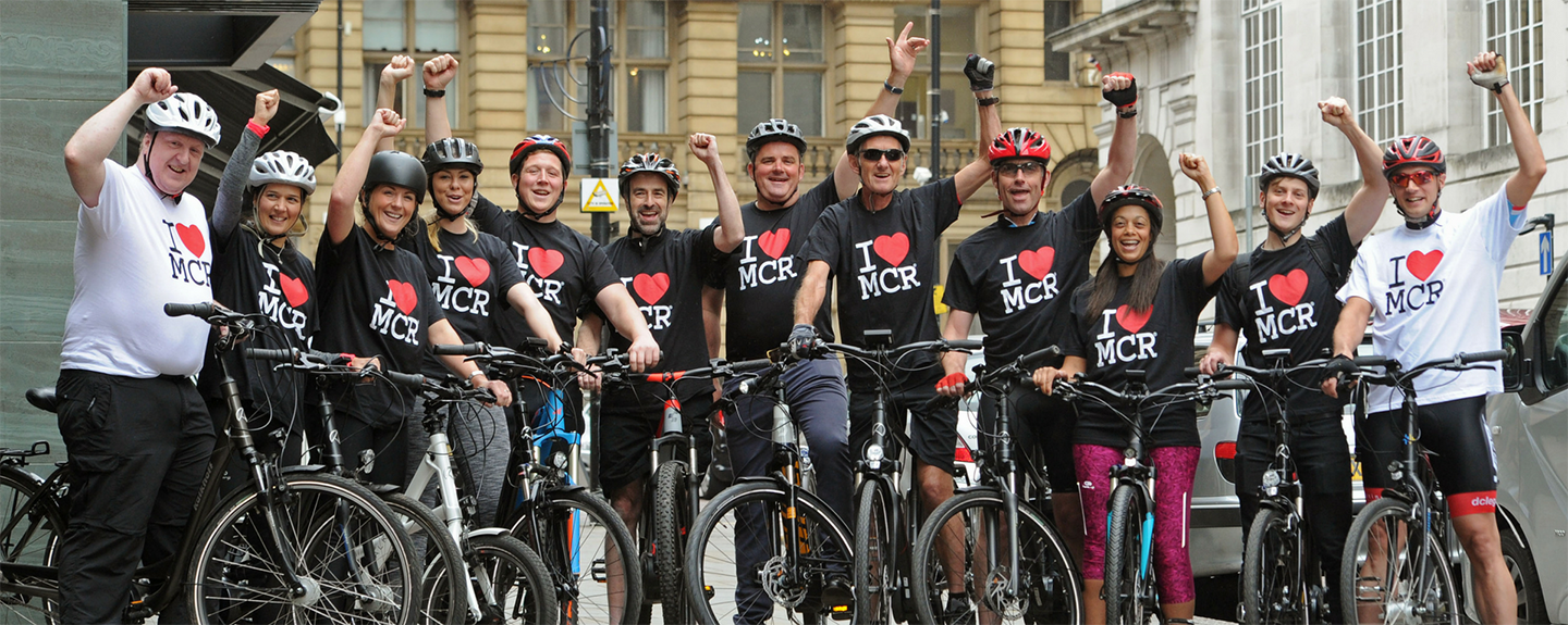 Manchester's first ever electric bike ride organised by Sugar PR for Fletcher Day and 50cycles